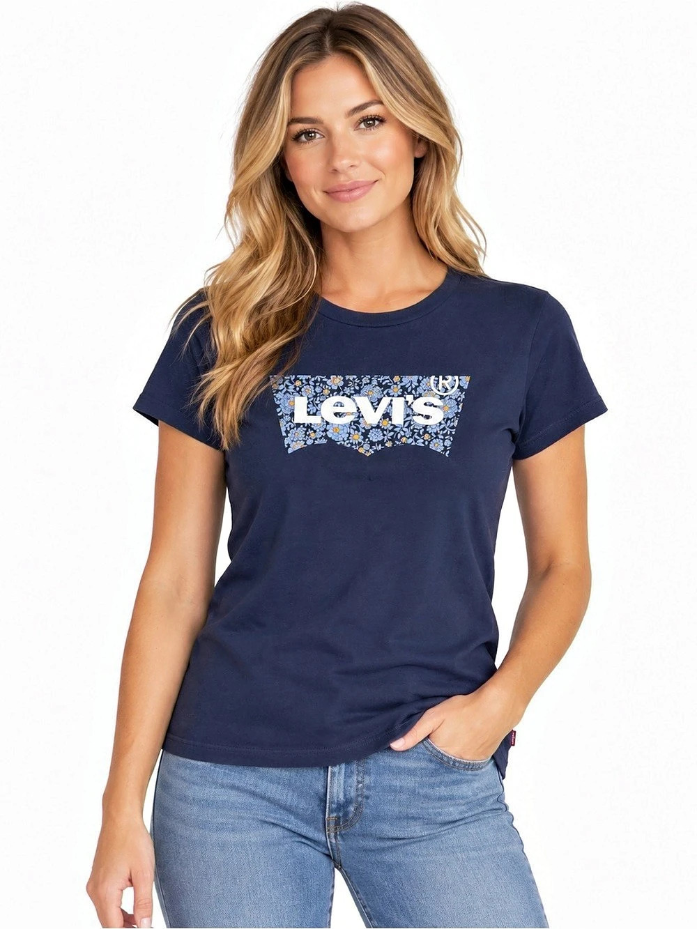 Levi'Small The Perfect Tee - Floral Batwing Blue Small